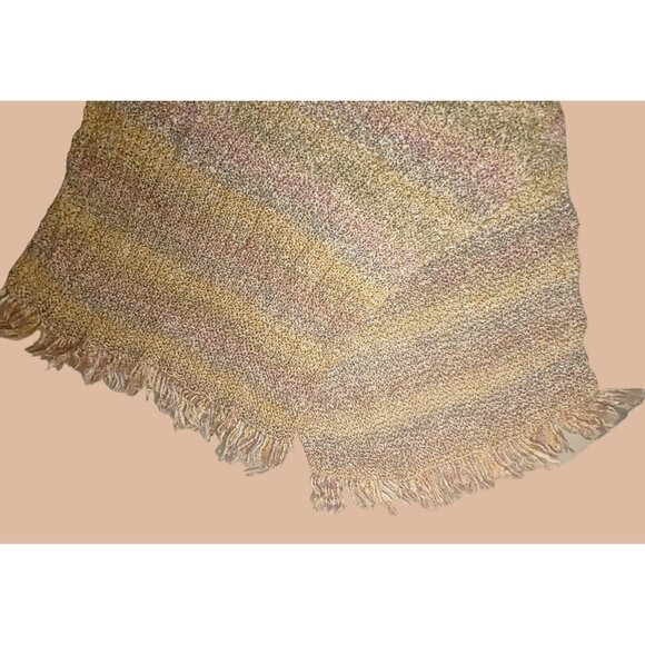 Handwoven Scarf Throw Pastel Textured Fringe  60 by 54 Tan Grey Mauve Multicolor - Picture 2 of 13